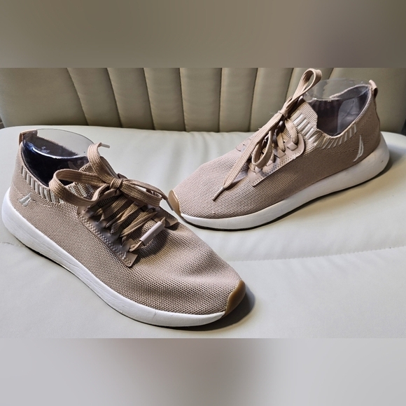 Nautica Shoes - Nautica Shoes Womens 9 Zyla Knitted Low Top Lace Up Sneakers Beige Mesh Fabric